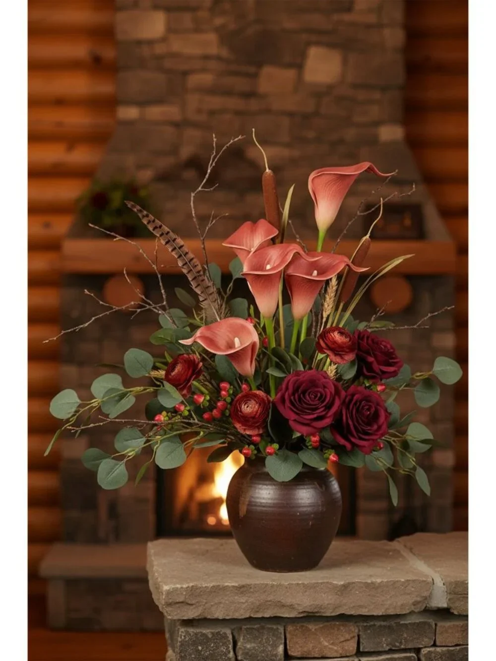 Terracotta Artificial Calla Lily Stems Set of 5 13 Inch Faux Flowers for Rustic